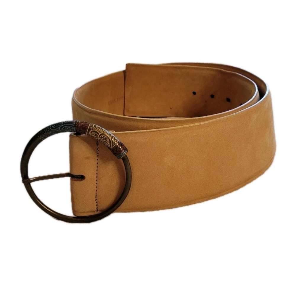 Saks Fifth Avenue Wide Belt Circle Buckle Size Large Genuine Leather Y2K 90 Boho